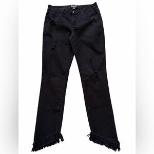 AZI New York Black Distressed Asymmetrical  Fringe Hem  Jeans 4